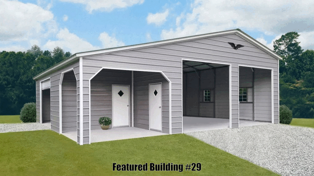 VERTICAL ROOF METAL GARAGE 38X30X12 WITH 12 WIDE LEAN-TO