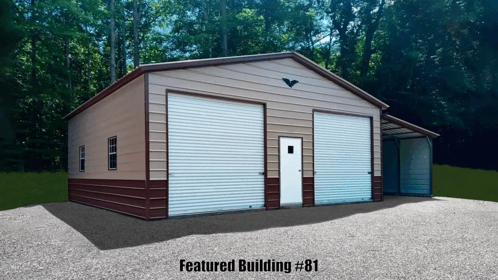 VERTICAL ROOF METAL GARAGE 42X25X11 WITH 12 WIDE LEAN-TO
