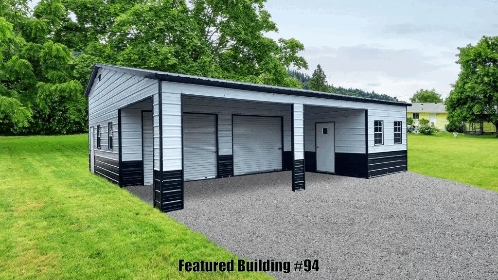 VERTICAL ROOF METAL GARAGE 32X35X12/9 WITH 12 WIDE LEAN-TO