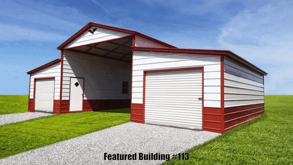 Vertical Roof Metal Barns 44x25x12/8 with 10 wide Lean-to