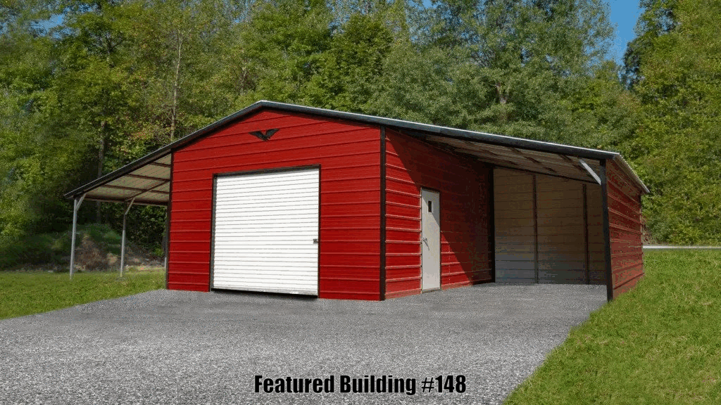 Vertical Roof Metal Barns 42x20x10/7 with 12 wide Lean-to