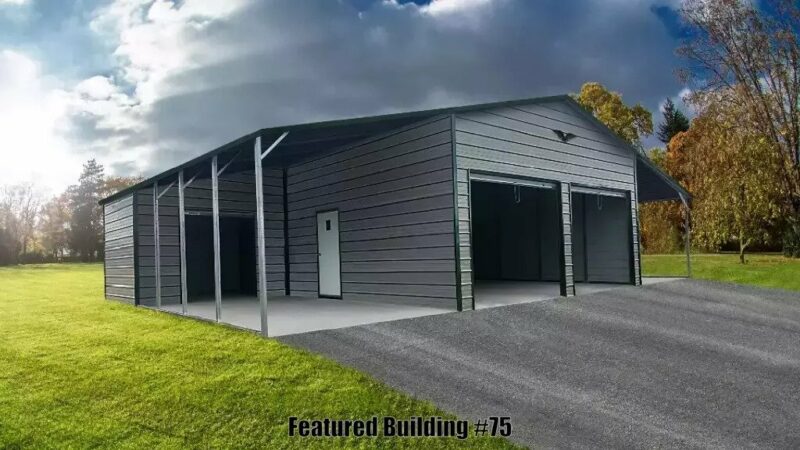 Boxed Eave Roof Metal Barns X X With Wide Lean To Ft Mid America Steel Buildings