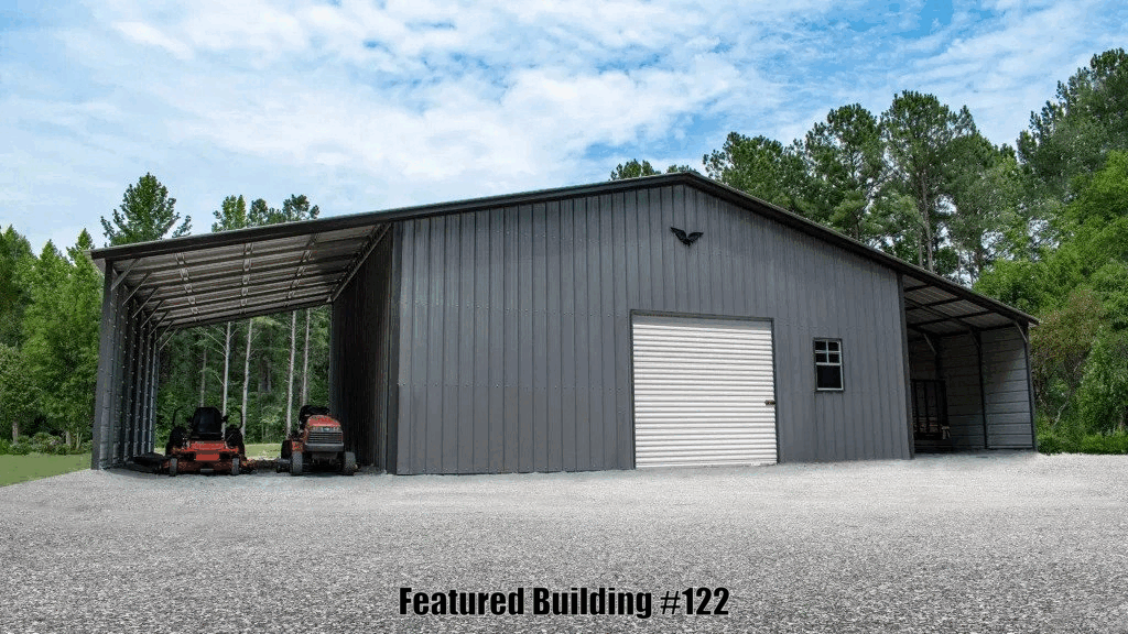 Vertical Roof Metal Barns 56x30x12/9 with 12 wide Lean-to