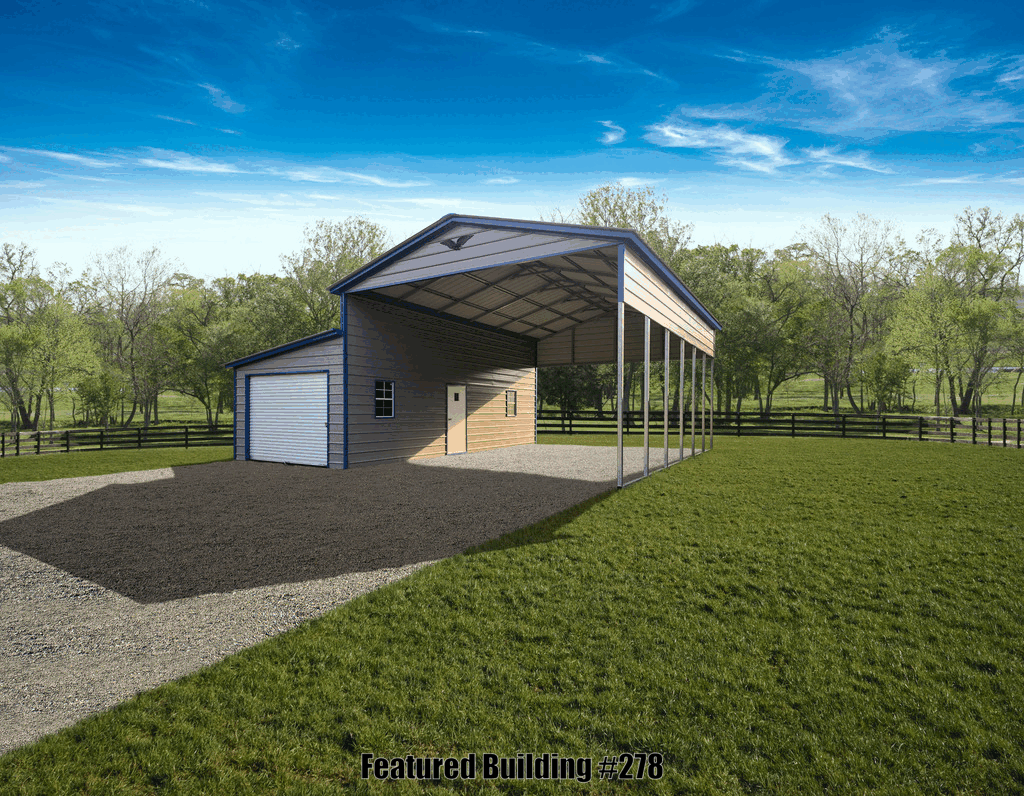 Vertical Roof Metal Carports 28x30x13/8 with 10 wide Lean-to