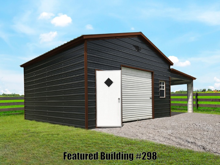 Vertical Roof 30x20x10-7 Metal Garage with Lean-To