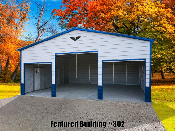 Vertical Roof 30x30x11 3-Bay Metal Garage