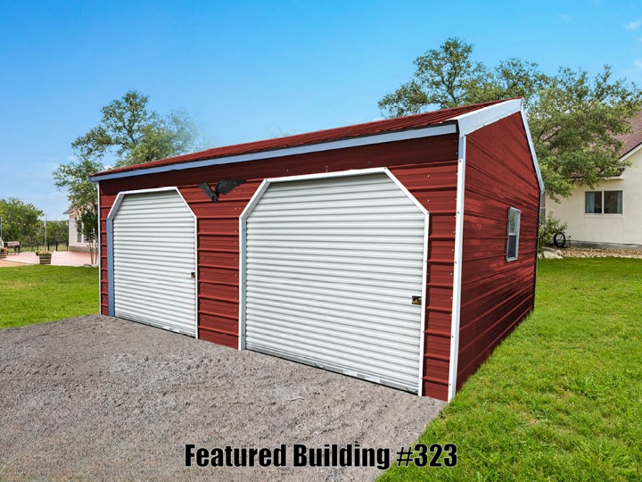 Vertical Roof 16x20x8 Double Metal Garage